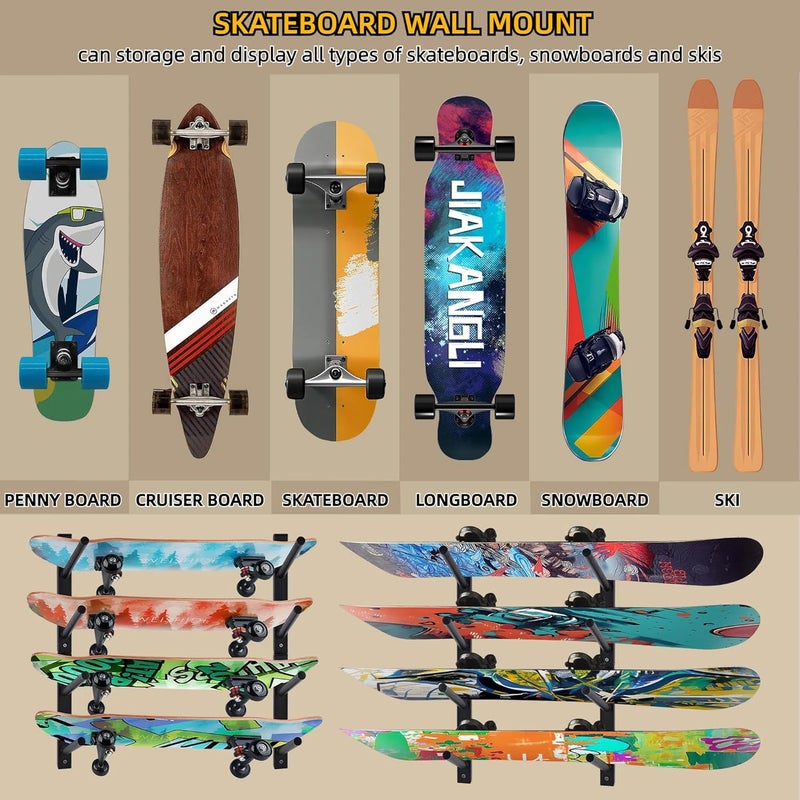 BiJun Skateboard Wall Mount, Snowboard Wall Mount Display, Horizontal Ski Wall Rack, Skateboard Rack Storage Holder Longboard Hanger - Image 2